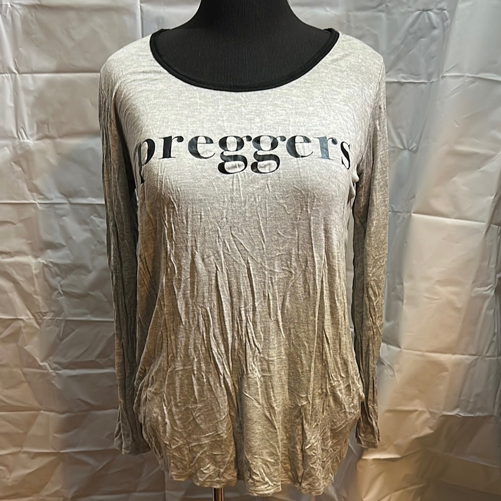 Grey and black Long Sleeve Preggers t-shirt size XL extra large maternity